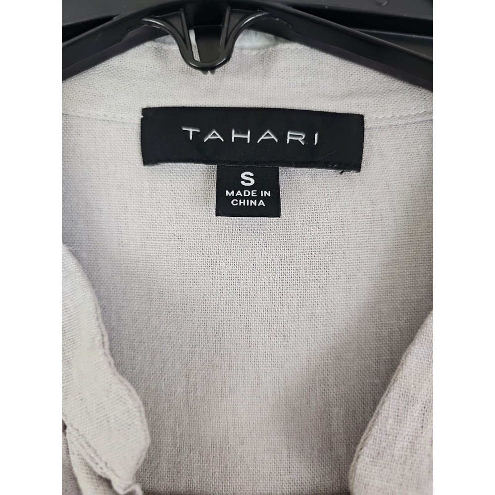 Tahari ~Woman Size S~ Gray Linen Blend Dress Pleated Coastal Roll-Up Sleeves. - Picture 4 of 15